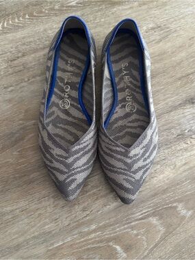 Rothy's Women's 8.5 The Point Gray Zebra Shoes Slip On Ballet Flats Animal